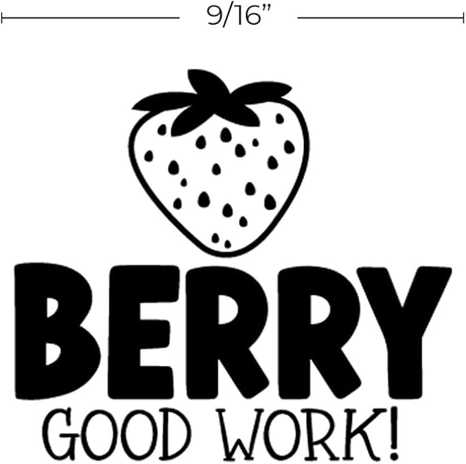 Berry Good Work Stamp / 2000 Plus Self Inking Teacher Strawberry Fruit Food Themed Stamper / 9/16" Round Small Black Imprint Planner Worksheet School Homework Classroom Stamp