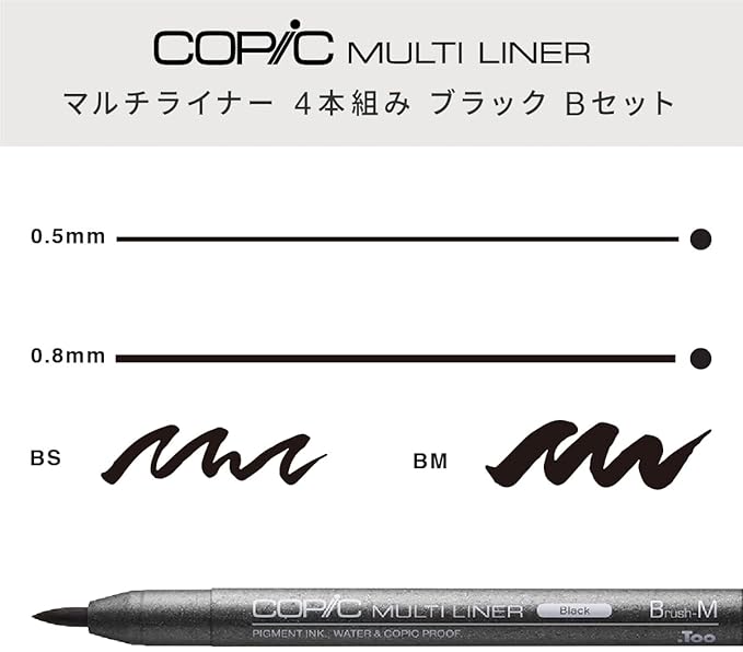Copic Markers MLBBROAD Multiliner Broad Pigment Based Ink, 4-Piece Set