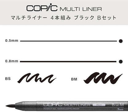 Copic Markers MLBBROAD Multiliner Broad Pigment Based Ink, 4-Piece Set