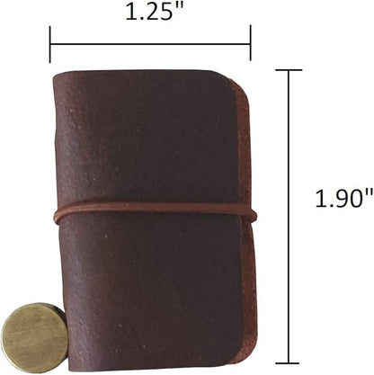 Hesena Miniature Notebook - Handmade Leather Cover with Book Insert, Portable Travel Sized Journal.