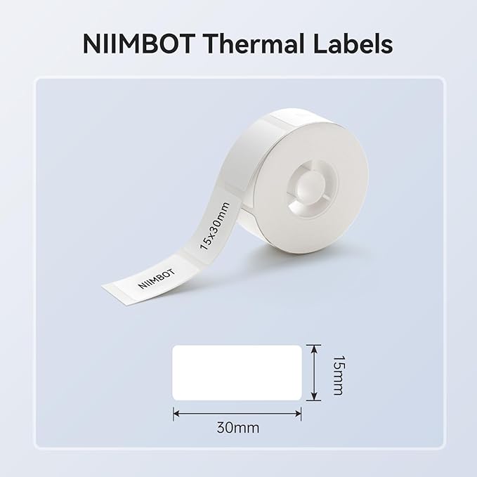 NIIMBOT Label Maker Tape for D11/D110/D101 Label Maker, 15 x 30 mm (0.59'' x 1.18'')-210 Tapes/Roll for Home Office Labeling Tape Replacement, White