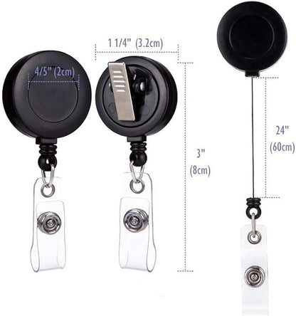 3 Pack Badge Holder Reel Clips, with 22'' Retractable Cord (Black)