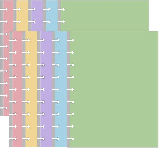 (2-Pack) 9-Disc Discbound 5 Colorful Blank Paper Pre-punched Happy Planners Inserts, 200Sheets/400Pages Classic Size Blank Loose-Leaf Paper, Per Color 40 Sheets, 7" x 9.25"