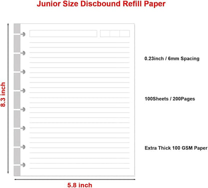 A5 TUL Discbound Lined Refill Paper, 8 Disc Hole Punched Ruled Filler Paper, Junior Size Refills Paper, 100Sheets / 200Pages, Loose-Leaf Paper, 100gsm Paper, 5.8 X 8.3 Inch