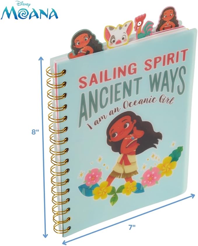 Innovative Designs Disney Moana Tab Journal Notebook for Kids, Spiral Bound, 96 Lined Pages, 8 x 7 inches