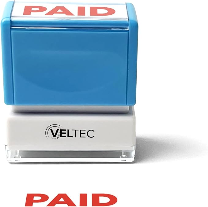 Veltec Premium Pre-Inked Message Stamp, Red Ink (Paid)