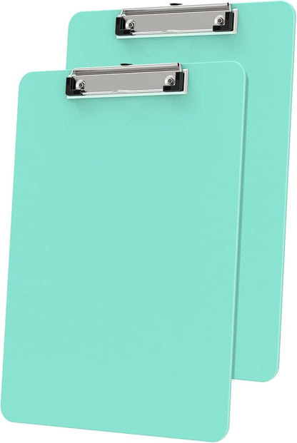 Plastic Clipboards 2 Pack, A4 Teal Clip Board 8.5x11 for Classroom, Students, Kid, Woman, Size 9" x 12.5" with Low Profile Clip, Office & School Supply