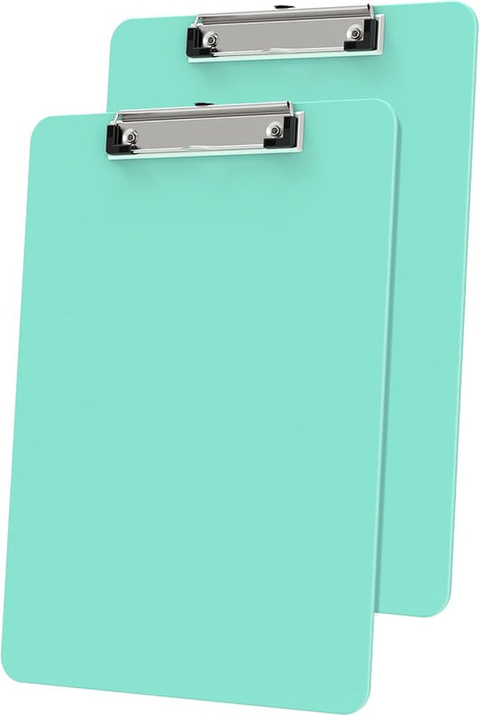 Plastic Clipboards 2 Pack, A4 Teal Clip Board 8.5x11 for Classroom, Students, Kid, Woman, Size 9" x 12.5" with Low Profile Clip, Office & School Supply