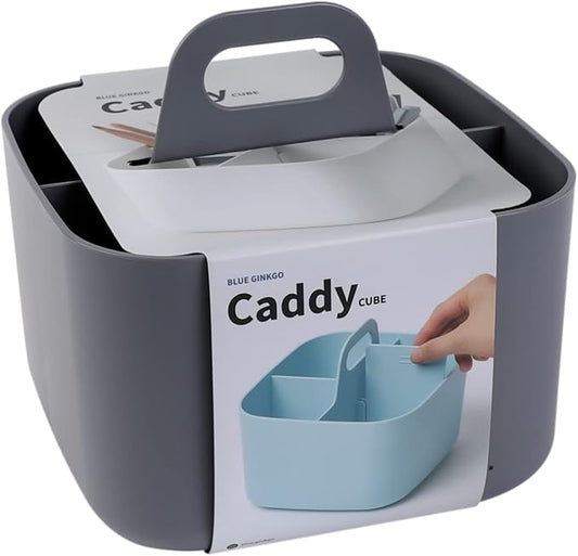 BLUE GINKGO Stackable Organizer Caddy – Korean-Made Portable Tote for Bathroom, Office, Crafts, or School Supplies (Square, Gray)