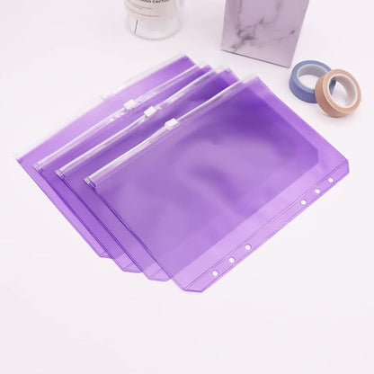 Purple PVC Binder Pockets 12pcs A5 Binders Zipper Pouch Bag Loose Leaf 6 Holes PVC Zip Organizer Folder for Journal Budget Filing Pocket Bags