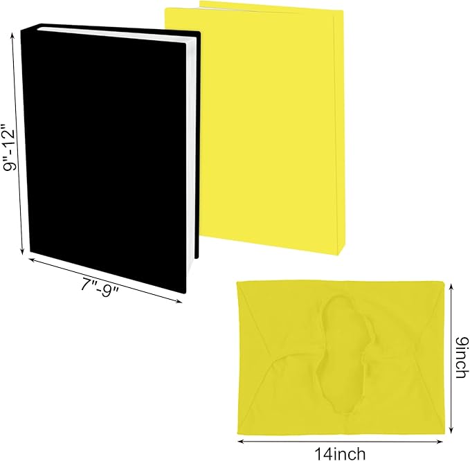 2 Pack Stretchable Book Sleeve Covers, for Paperbacks Hardcover Textbooks up to 9" x 12", Office Supplies with Free Sticker Labels (2 Pack, Black + Yellow)
