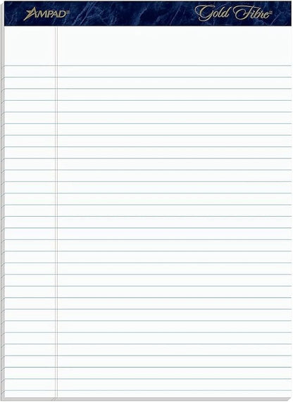 Ampad Gold Fibre Writing Pads, Legal/Wide Rule, Letter Size (8 1/2 in x 11 3/4 in), White, Four 50-Sheet Pads per Pack (20-031)