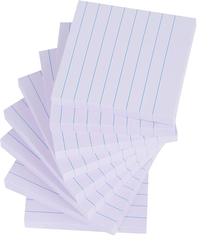 Vanpad Lined Sticky Notes 3x3 Inches, Light Purple Pink Ruled Self-Stick Pads, Easy to Post for Home, Office, Notebook, 8 Pads/Pack