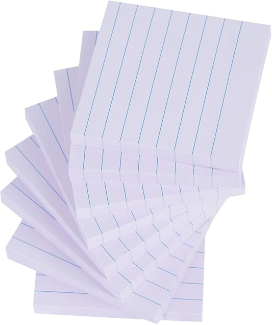 Vanpad Lined Sticky Notes 3x3 Inches, Light Purple Pink Ruled Self-Stick Pads, Easy to Post for Home, Office, Notebook, 8 Pads/Pack