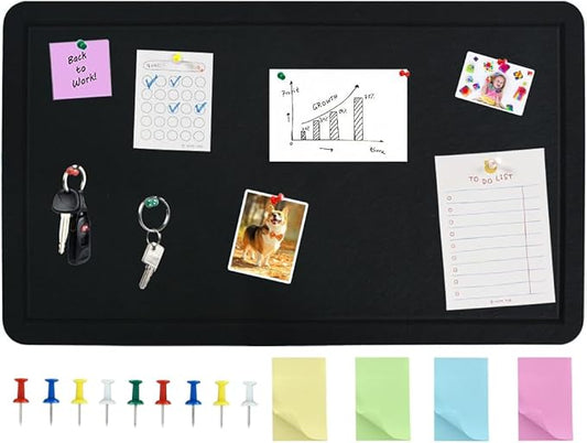 Vuzvuv Black 28"x16" Large Cork Board with 50 Push Pins & Sticky Notes, Self-Adhesive Bulletin Board for Wall, Felt Pin Board for Paste Notes, Photos, Schedules Offices Home