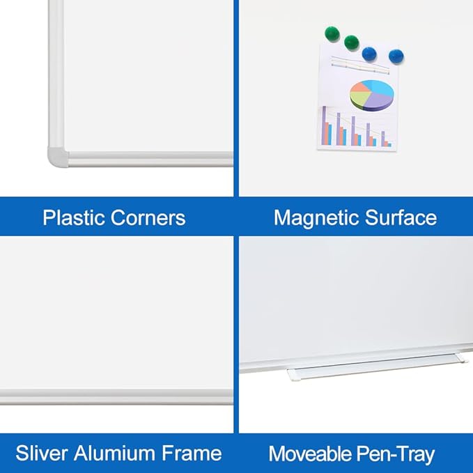 DEVELOP Magnetic White Board Dry Erase, 32 x 44 Inch, Dry Erase Board Aluminum Frame for Wall, Hanging Whiteboard with Detachable Marker Tray for Planning, Kitchen, Memo, School, Home, Office