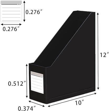 Magazine File Holder( 4Pack,Black) Paperboard Book Organizer- Desk Magazine File Organizer for Home, Office, Classroom-Storage Box for Dounments with Label Stickers.