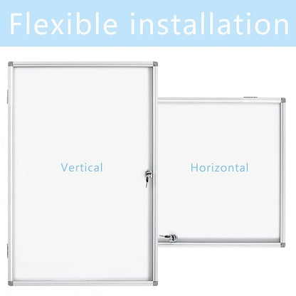 Lockable White Enclosed Bulletin Board - Dry Erase Noticeboard with Aluminium Frame, 36x24 inch(Whiteboard)