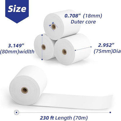 30 Rolls 3 1/8 x 230 Thermal Paper Receipt Rolls 55 GSM Premium Quality Thick paper For POS Cash Register BPA Free-Methdic