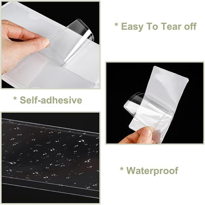 60 Pack Clear Self Adhesive Label Pockets, 4 x 2 Inch Label Holders Index Card Pockets Card Holder Shelf Label Holder for Organizing