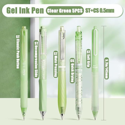 10 Count Pastel Gel Ink Pen Set,Cute Note Taking 0.5mm Fine Point Retractable 10 Count Black Ink Pens with for Writing, Journaling, School, Office (Green)