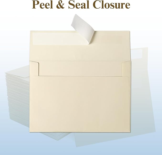 Cream Blank Cards and Envelopes, Goefun 5x7 Folded Ivory Cardstock and A7 Envelopes Self Seal 100 Pack for Wedding, Invitations, DIY Greeting Cardstock, Thank You Cards & All Occasion
