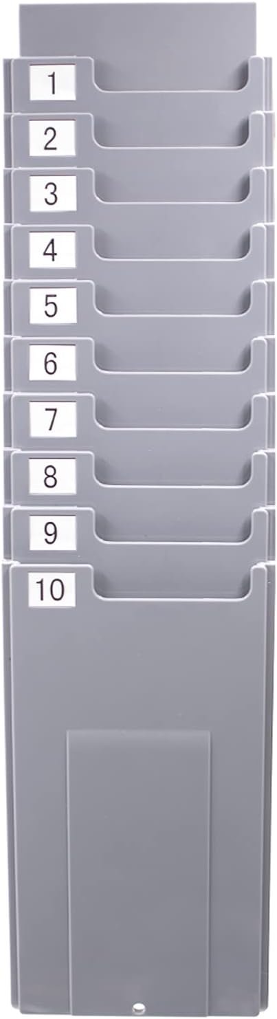 NADAMOO Time Cards Rack Retractable Time Card Holder with 10-Pocket,Plastic Wall Mounted Cards Holder Compatible with Time Card Machine Attendance Recorder Punch Clock for Office, Gray