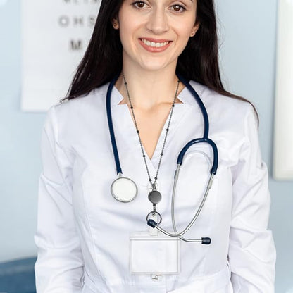 3 Pack Lanyards for Id Badges with 6 Pcs Id Badge Holder Retractable Badge Holders Stainless Steel Teacher Lanyard Cruise Ship Lanyards for Girl Women (Black)