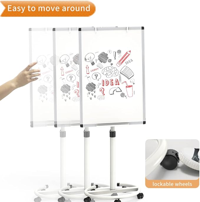 VIZ-PRO ECO Magnetic Mobile Whiteboard, 36 X 24 Inches, Easel Flipchart Stand Rolling Dry Erase Board with Paper Pads