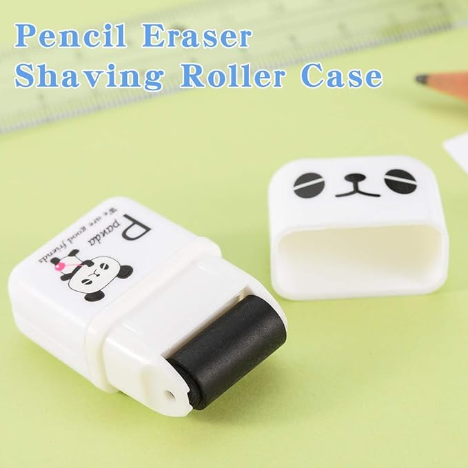 Sooez 12 Pack Pencil Erasers, Cute Erasers Pencil Eraser with Clean up Roller Pencil Eraser Shaving Roller Case Erasers for Party Favors Gift Supplies