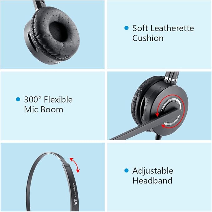 QD Headset with 3.5mm Jack&USB-C Adapter for PC,Cellphone,Tablet, 2.5mm Jack Compatible with Panasonic-Cisco-AT&T-Polycom-Grandstream IP Phones, etc., with Mute, Volume Control (Mono)