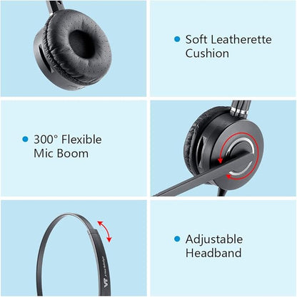 QD Headset with 3.5mm Jack&USB-C Adapter for PC,Cellphone,Tablet, 2.5mm Jack Compatible with Panasonic-Cisco-AT&T-Polycom-Grandstream IP Phones, etc., with Mute, Volume Control (Mono)