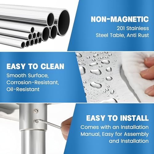 Stainless Steel Table for Prep & Work with Undershelf 24 x 24 Inches NSF Metal Commercial Kitchen Prep Table with Adjustable Under Shelf Worktable for Restaurant Home Outdoor