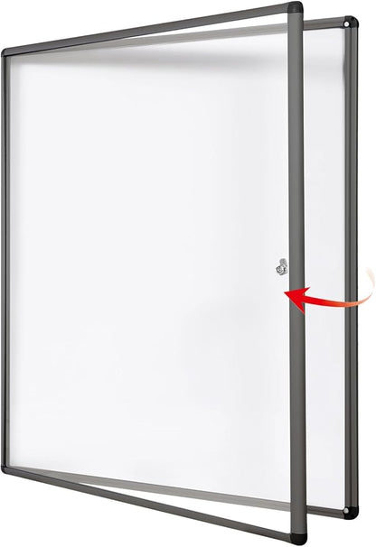 SWANCROWN Enclosed Bulletin Board Black Frame Enclosed Display Case,with Magnets,for School Message Notice, 38x38inch (12xA4)