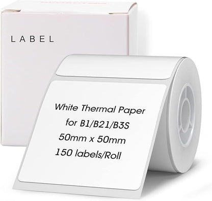 NIIMBOT Labels B1/B21/B3S/K3 Label Maker, 2'' x 2'' (50x50mm) Thermal Sticker Label, Waterproof Price/Memo Labels for NIIMBOT B21/B3S Label Printer, 1 Roll of 150 Self-Adhesive Thermal Labels (White)