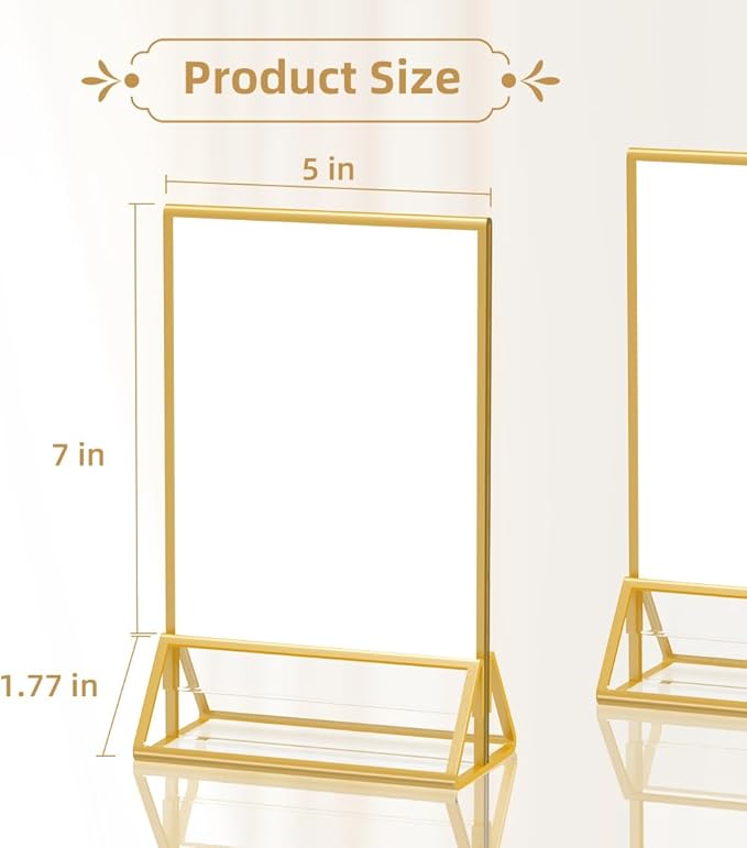 5X7 Gold Frames Double Sided Acrylic Sign Holder Tabletop Picture Frames Vertical Display Stand for Shop School Home,Set of 6