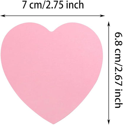 Mini Skater 2 Pack Kraft Paper Sticky Notes Heart Shaped Self-Stick Blank Book Tabs Paper Markers Sticky Notes Pad 100 Sheets Index Sticker (Pink)