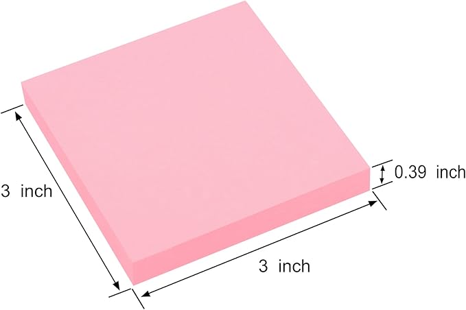 ZCZN 400 Sheets Pop-up Sticky Notes, 3 x 3 Inches, 4 Pads Bright Color Self-Stick Notes, 100 Sheets/Pad, Pink