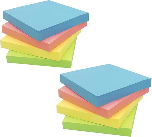Sticky Notes 3x3, Self-Stick Notes, 8 Pads, 100 Sheets/Pad, Assorted Colors Stickies, Easy to Post Notes for Study, Works, Daily Life (8)