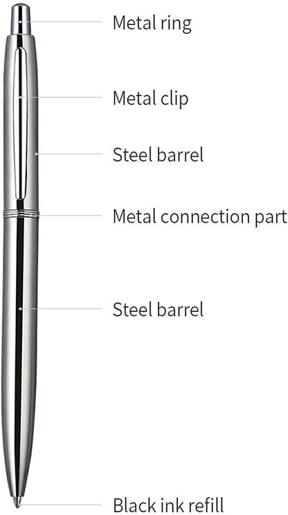 ChaoQ 3 Pcs Retractable Metal Ballpoint Pens, for Gift, Business, Office, 1.0mm Medium Point Black Ink, 6 Extras Replaceable Metal Refills - Stainess Steel
