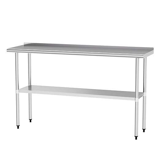 Stainless Steel Table 18 x 60 Inches Metal Prep Table with Backsplash & Adjustable Undershelf for Commercial Kitchen, Outdoor, Restaurant, Hotel & Garage