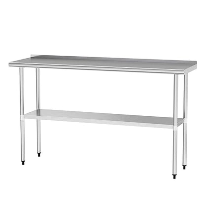 Stainless Steel Table 18 x 60 Inches Metal Prep Table with Backsplash & Adjustable Undershelf for Commercial Kitchen, Outdoor, Restaurant, Hotel & Garage