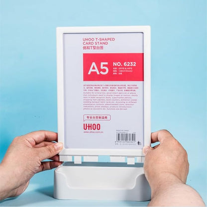 ABS Plastic Sign Holder, Menu Displays T Shape Sign Stand with Business Card Holder, Plastic Display Stand for Ads, Menu, Photos, Business Card (Black A5 148×210mm/5.83×8.27 inches)