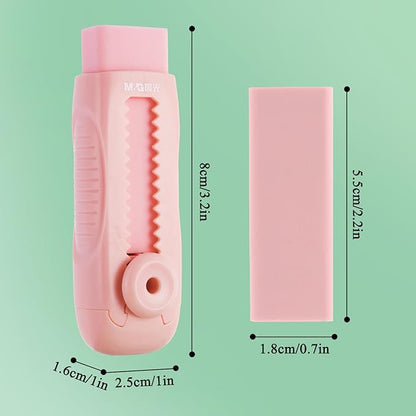 M&G 4+1 Pack Rubber Pink Erasers Sliding Retractable Eraser, Soft Cute Erasers Push Pull Large Pencil Erasers with Plastic Sleeve 4 Refill Eraser for School Students Kids Office Home Supplies