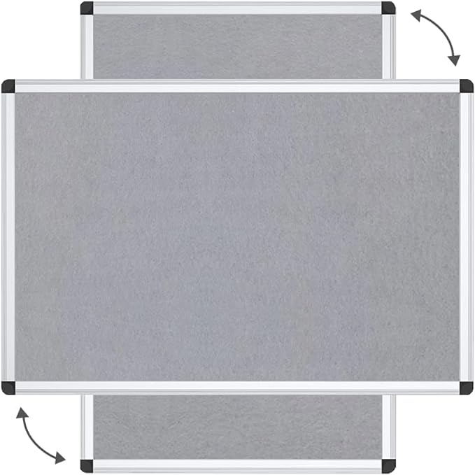 VIZ-PRO Notice Board Felt Gray, 36 X 24 Inches, Silver Aluminium Frame