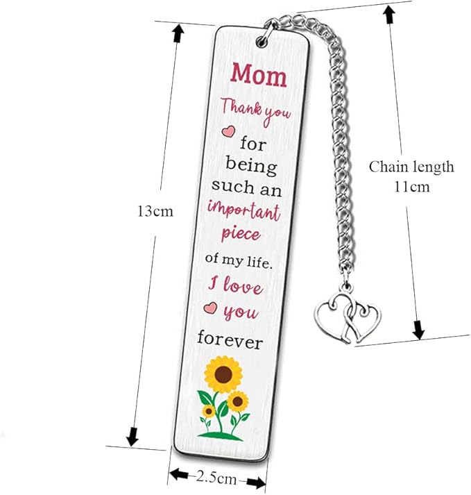 Cute Bookmarks Mother’s Day Gift for Mom Form Daughter Son, Funny Stainless Steel Engraved Bookmark with Love Chain for Women Reading Gifts