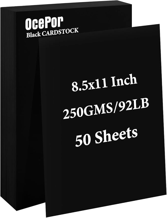 50 Sheets Black Cardstock 8.5” x 11”, 92lb/250gsm Black Card Stock, Thick Card Stock Paper, Heavy Cardstock Paper for Printer, Resume, Scrapbooks, Art, Crafts, Business Cards