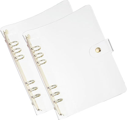 PATIKIL A5 Clear Binder Cover, 2Pcs Soft PVC Loose Leaf Binder Protector Refillable Notebook Shell with Snap Button Closure 6 Ring for DIY Meeting Notebook Folder, Gold Tone