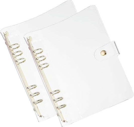 PATIKIL A5 Clear Binder Cover, 2Pcs Soft PVC Loose Leaf Binder Protector Refillable Notebook Shell with Snap Button Closure 6 Ring for DIY Meeting Notebook Folder, Gold Tone