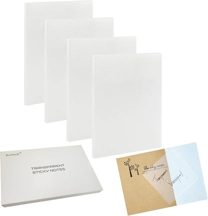 Transparent Sticky Notes 200 Sheets, 4 x 6 in Clear Sticky Notes, See Through Invisible Translucent Sticky Notes Waterproof Self-Stick Note Pads for School, Office (4 Packs)